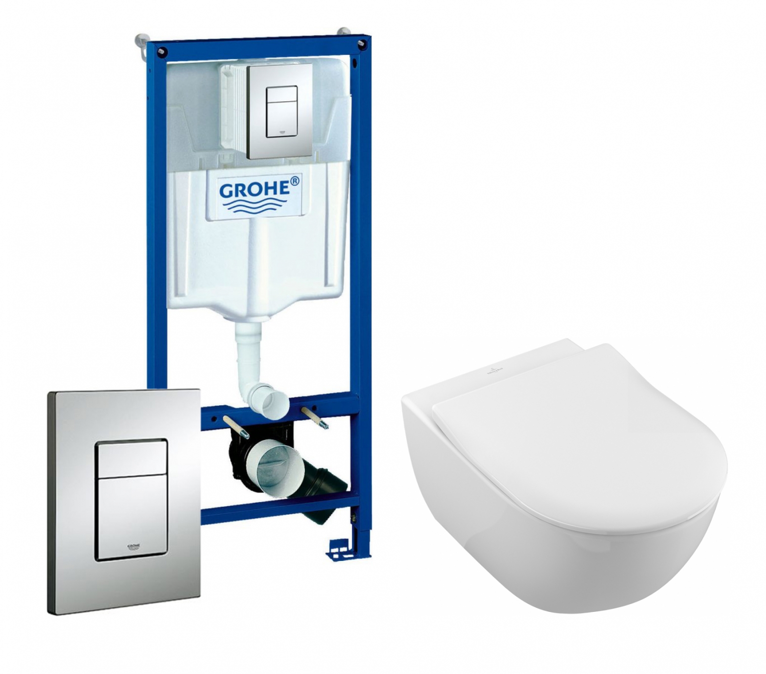 Изображение товара Комплект 3 в 1 инсталляция Grohe Rapid SL с подвесным унитазом Villeroy & Boch Subway 2.0 5614R201 кнопка хром 425906