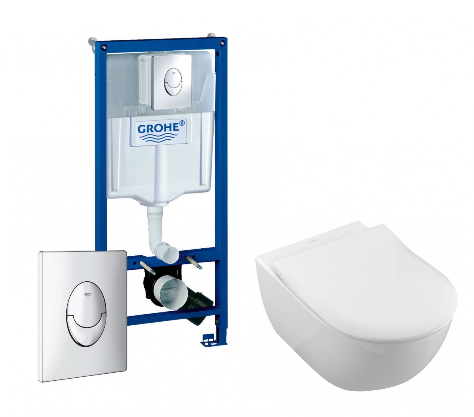 Изображение товара Комплект 3 в 1 инсталляция Grohe Rapid SL с подвесным унитазом Villeroy & Boch Subway 2.0 5614R201 кнопка Skate Air 425915