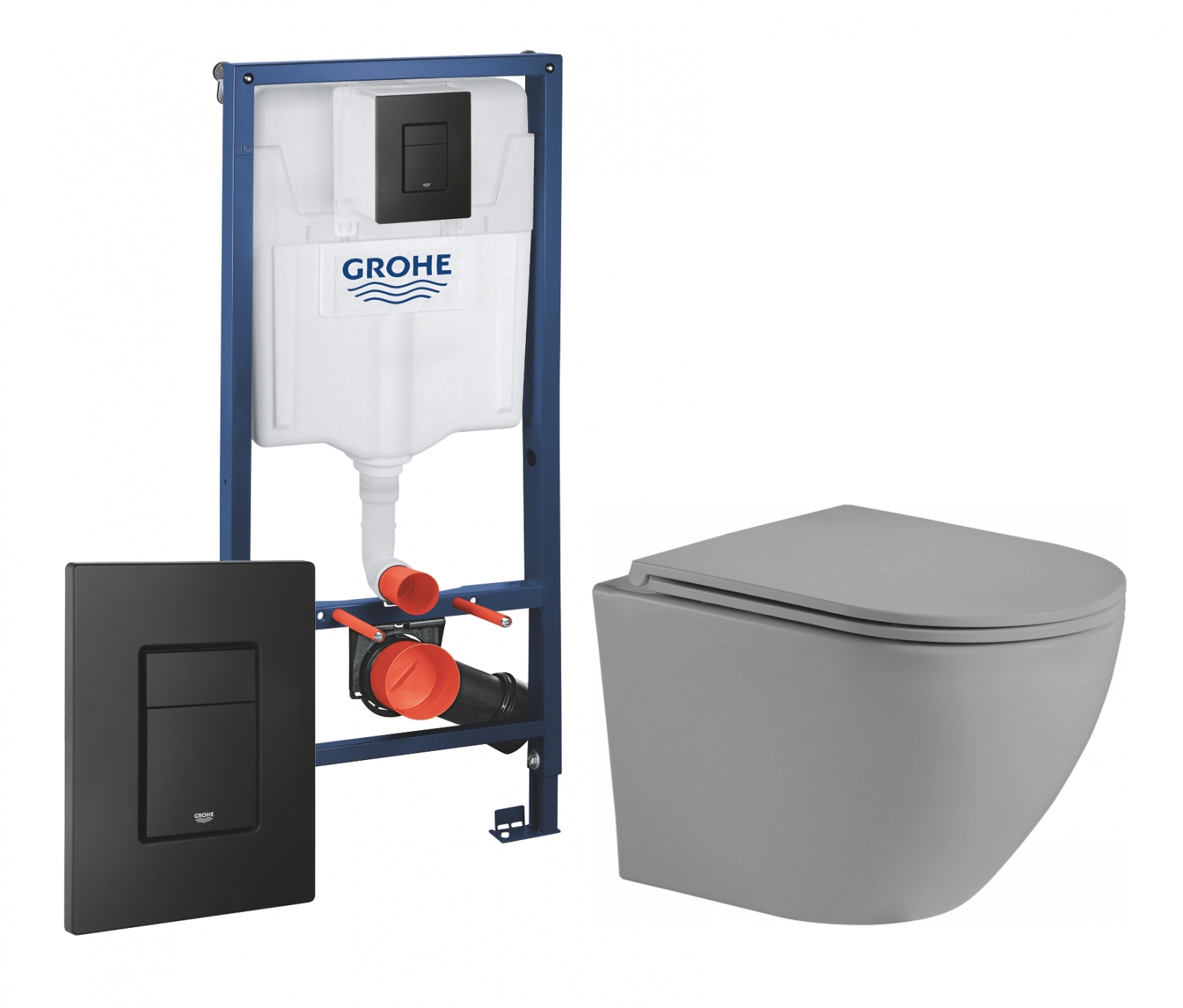 Изображение товара Комплект 3 в 1 инсталляция Grohe Rapid SL с подвесным унитазом Weltwasser WW Merzbach 004MT-GR, черная кнопка Изображение товара Комплект 3 в 1 инсталляция Grohe Rapid SL с подвесным унитазом Weltwasser WW Merzbach 004MT-GR, черная кнопка