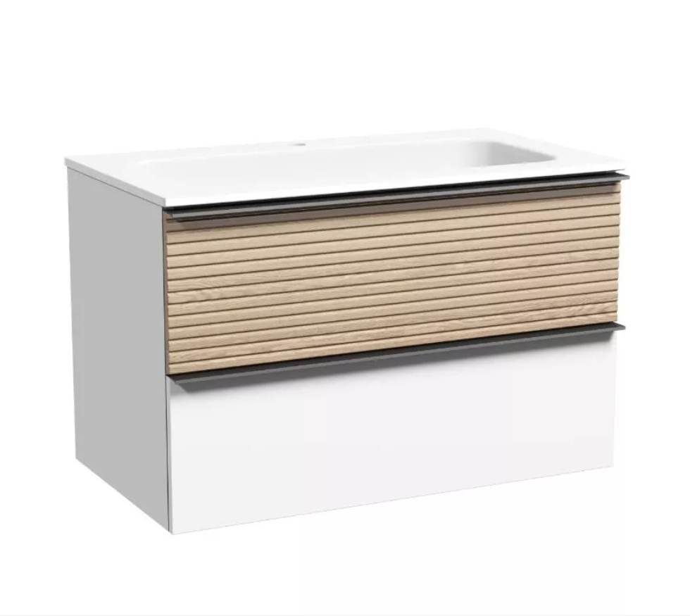Изображение товара Тумба под раковину Sancos Delta светлый дуб белый подвесная 79 см