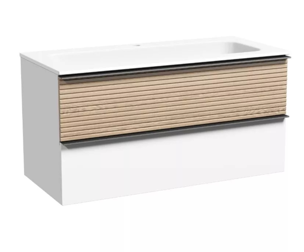 Изображение товара Тумба под раковину Sancos Delta светлый дуб/белый подвесная 99.5см