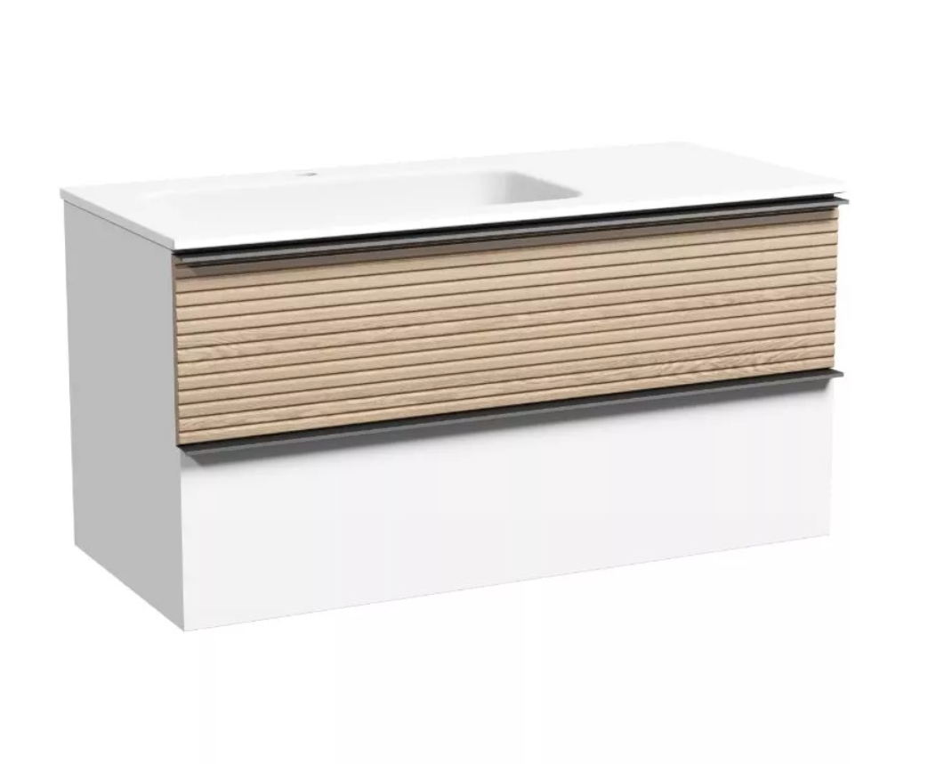 Изображение товара Тумба под раковину Sancos Delta 995х445х500 белая дуб светлый подвесная