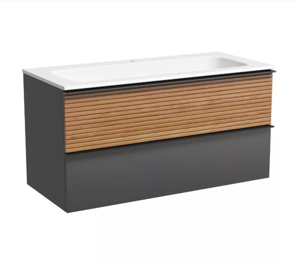 Изображение товара Тумба под раковину Sancos Delta 99.5см дуб красный графит подвесная с 2 ящиками