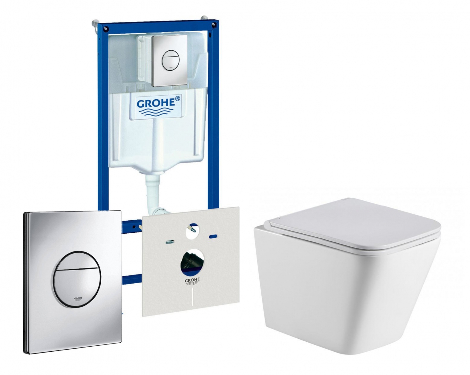 Изображение товара Комплект 3 в 1 инсталляция Grohe Rapid SL с подвесным унитазом WeltWasser Gelbach 004 GL-WT кнопка хром 1