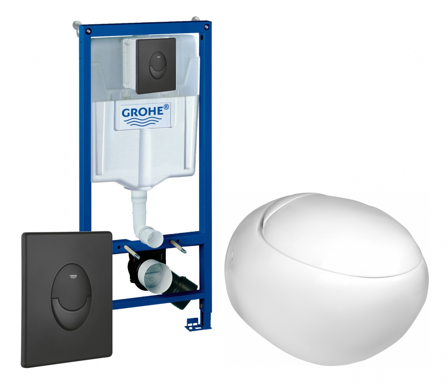 Изображение товара Комплект 3 в 1 инсталляция Grohe Rapid SL 38721BL1 с подвесным унитазом WeltWasser Jeckenbach, кнопка черная матовая