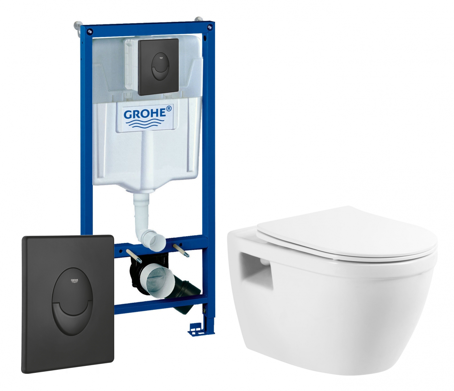 Изображение товара Комплект 3 в 1 инсталляция Grohe Rapid SL 38721BL1 с подвесным унитазом BelBagno Loto BB070CHR/SC, кнопка черная матовая Изображение товара Комплект 3 в 1 инсталляция Grohe Rapid SL 38721BL1 с подвесным унитазом BelBagno Loto BB070CHR/SC, кнопка черная матовая