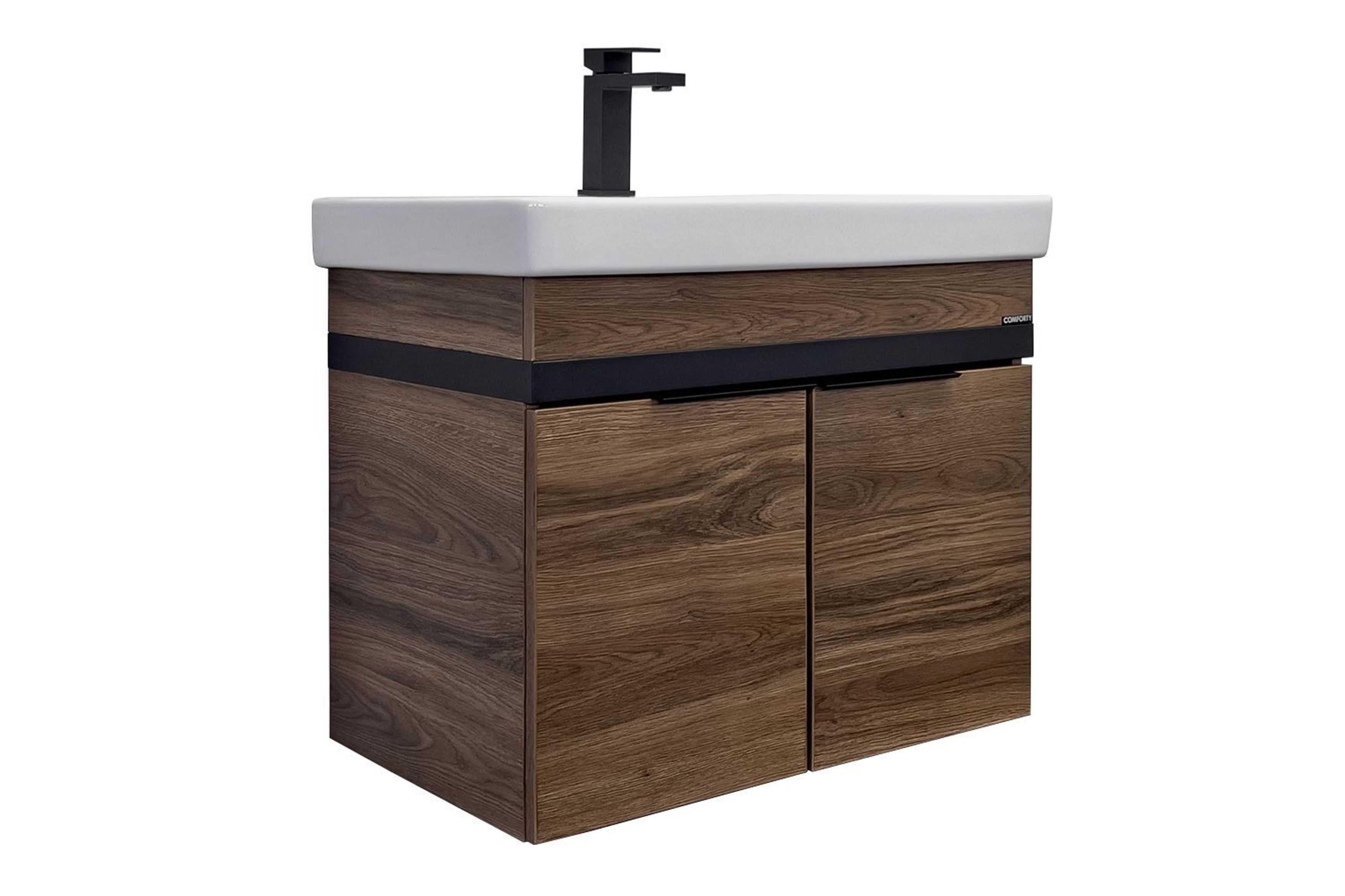 Изображение товара Тумба под раковину Comforty Соло 70 см темно-коричневая с раковиной керамической