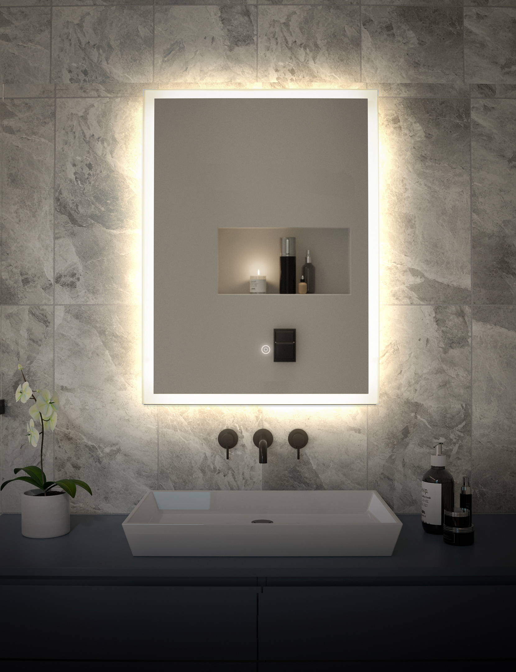 Изображение товара Зеркало для ванной Alfa mirrors Niko-68d с подсветкой 60x80 см