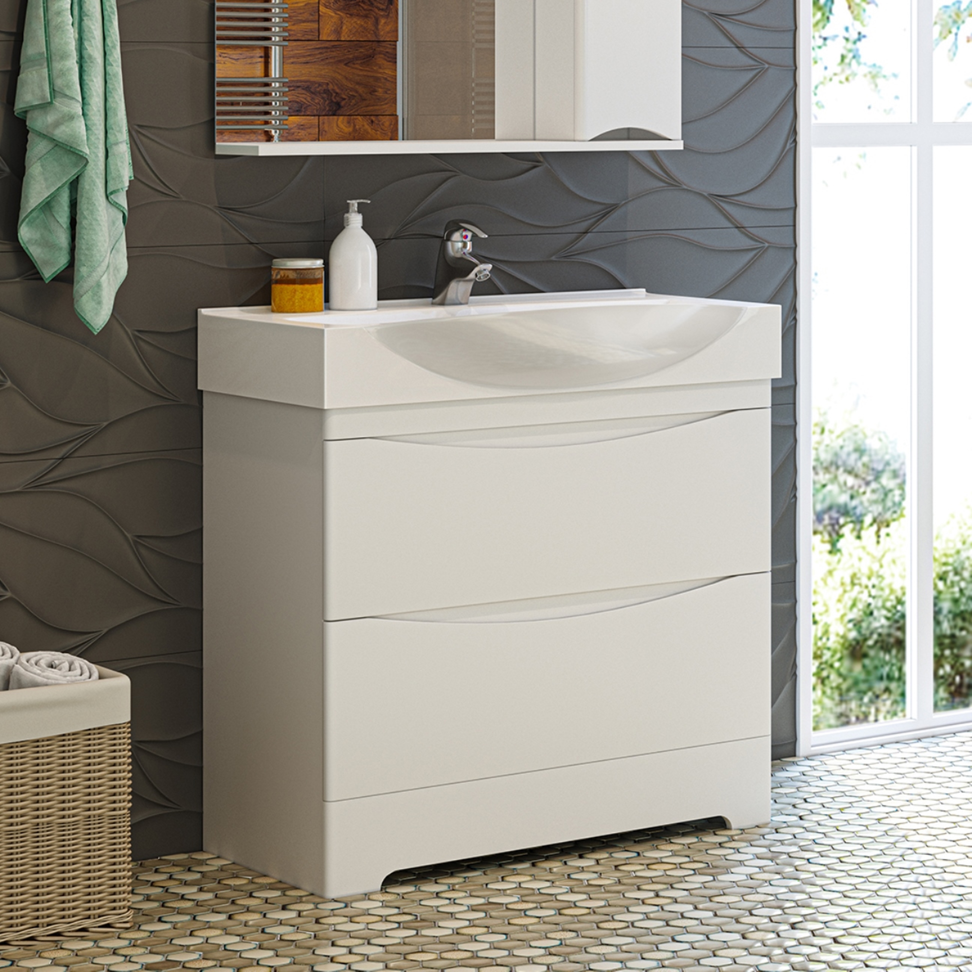 Изображение товара Тумба под раковину Misty Элвис УТ000003264 86.50см с раковиной цвет белый