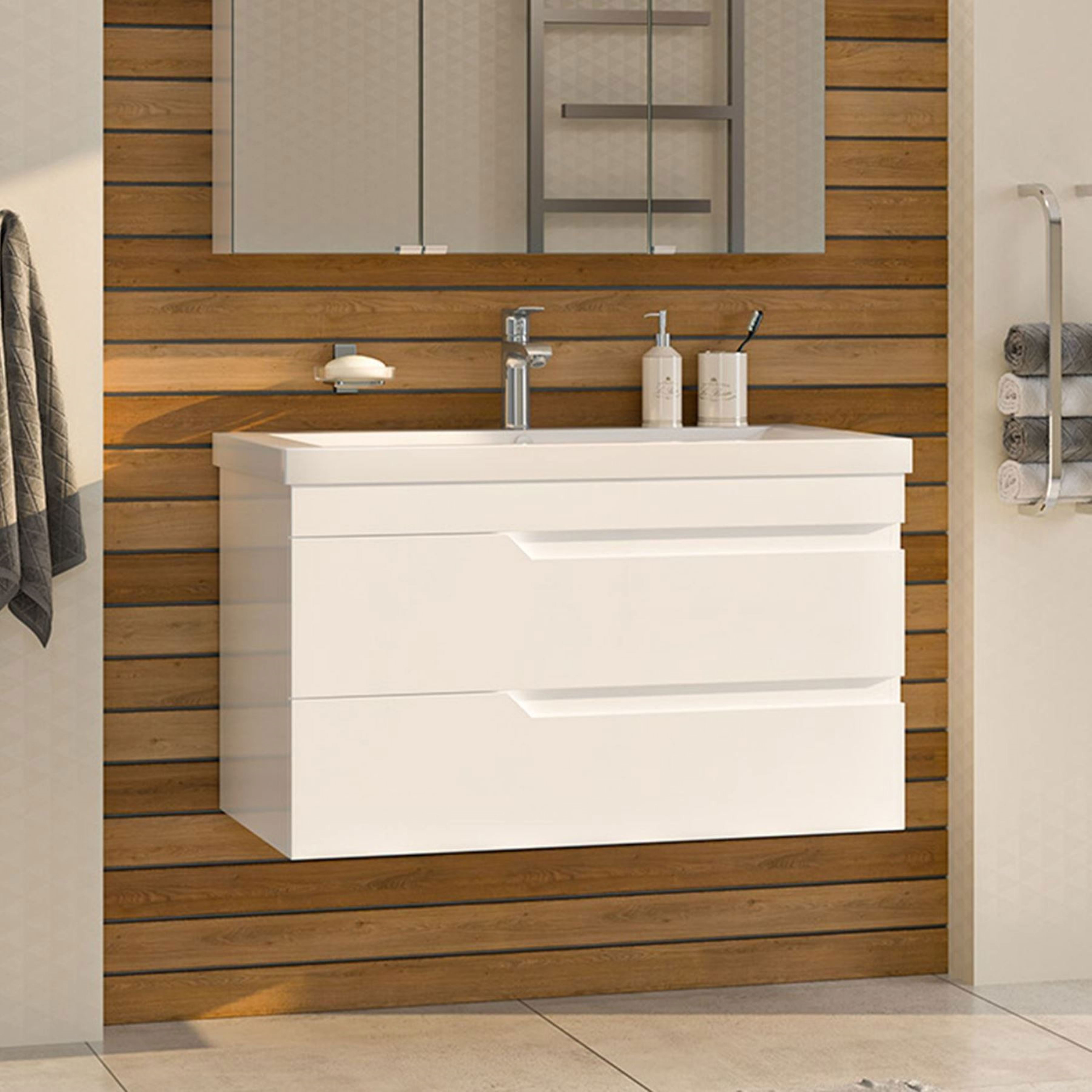 Изображение товара Тумба под раковину Misty Софт УТ000015048 90см с раковиной цвет белый