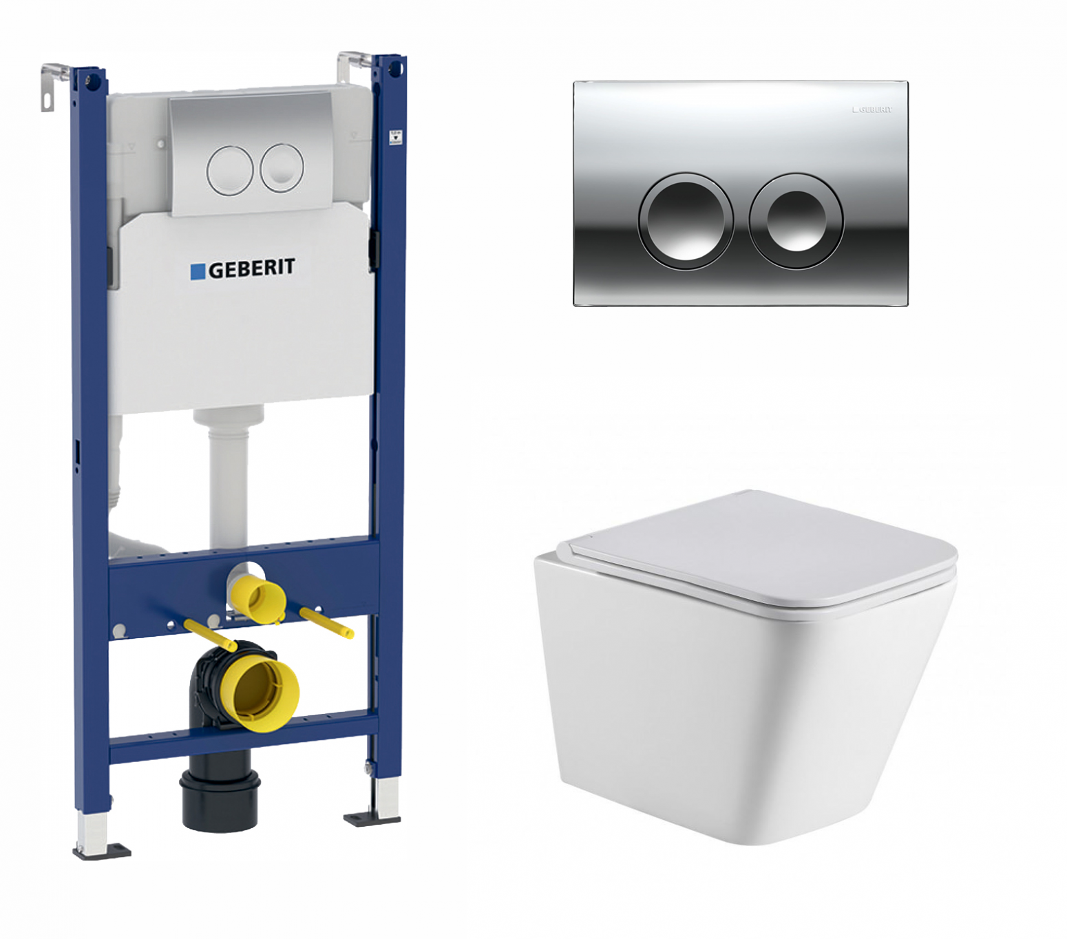 Изображение товара Комплект инсталляция Geberit Duofix с унитазом WeltWasser Gelbach и кнопкой Delta21 хром