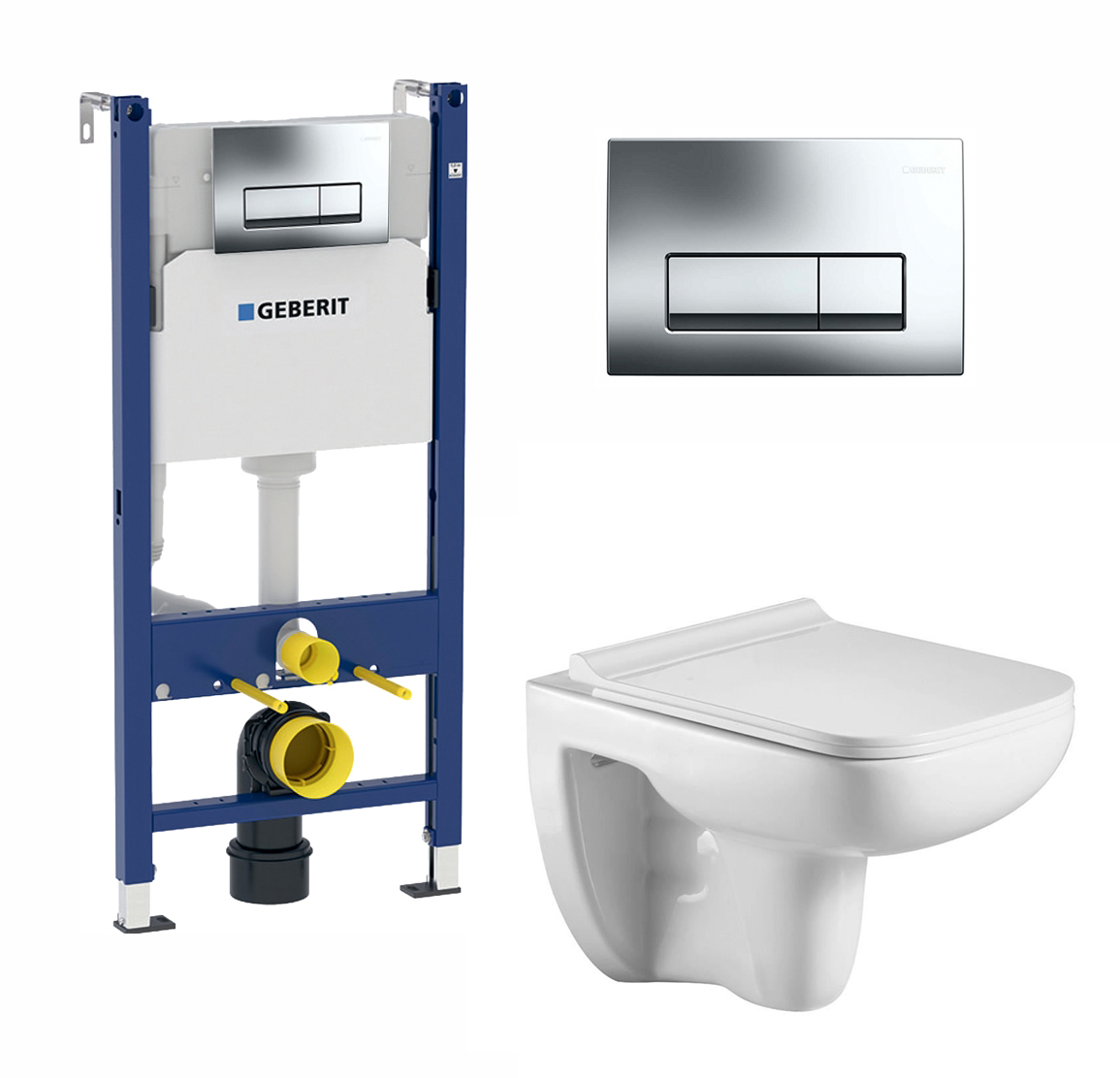 Изображение товара Подвесной унитаз Geberit Duofix Kehlbach с кнопкой Delta51 хром