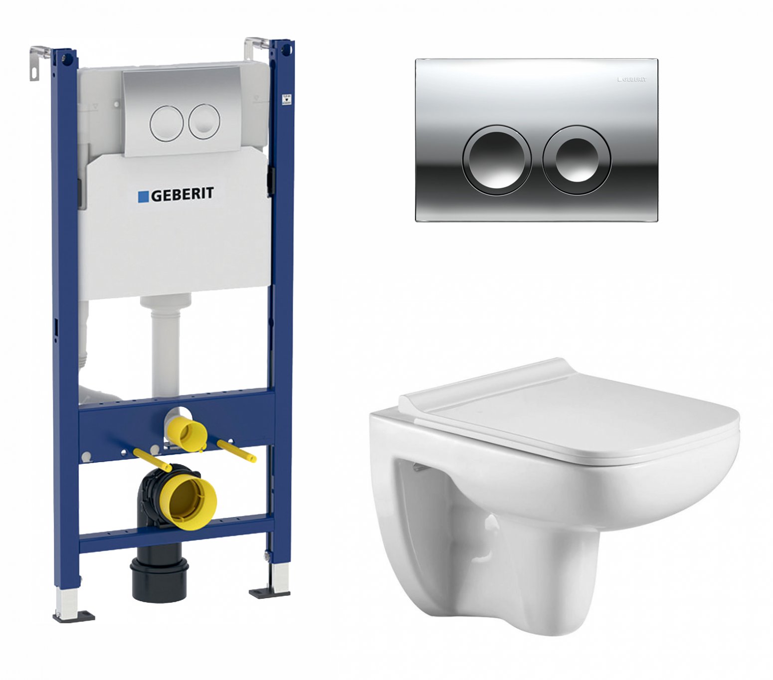 Изображение товара Комплект 3 в 1 инсталляция Geberit Duofix с унитазом WeltWasser Kehlbach кнопка хром Delta21 402569