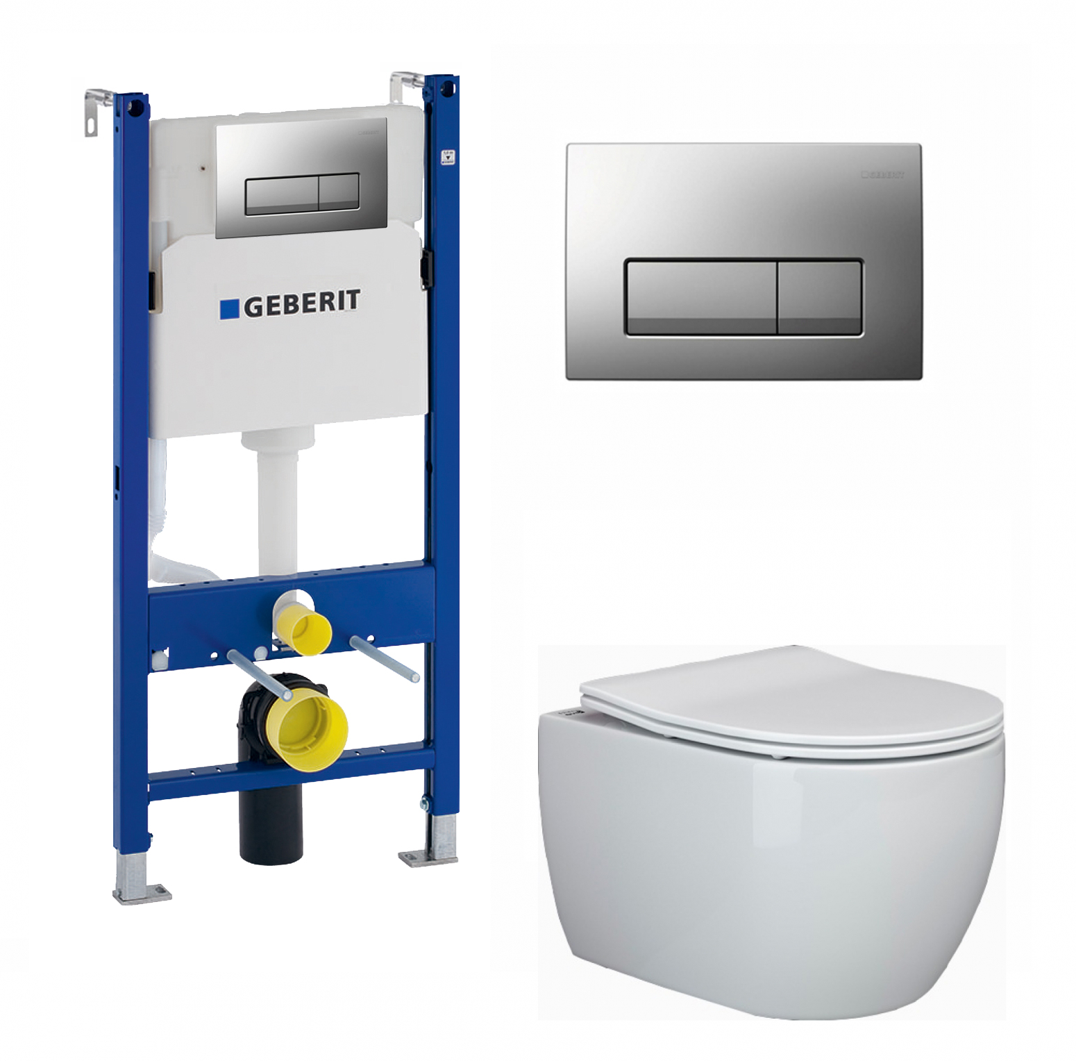 Изображение товара Комплект 3 в 1 инсталляция Geberit Duofix UP100 с подвесным унитазом Ceramica Nova Play CN3001, кнопка хром матовый