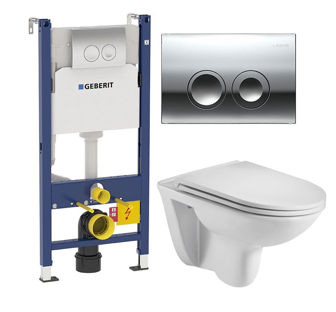 Изображение товара Комплект 3 в 1 инсталляция Geberit Duofix Delta с подвесным унитазом WeltWasser Baarbach 004 GL-WT, кнопка хром
