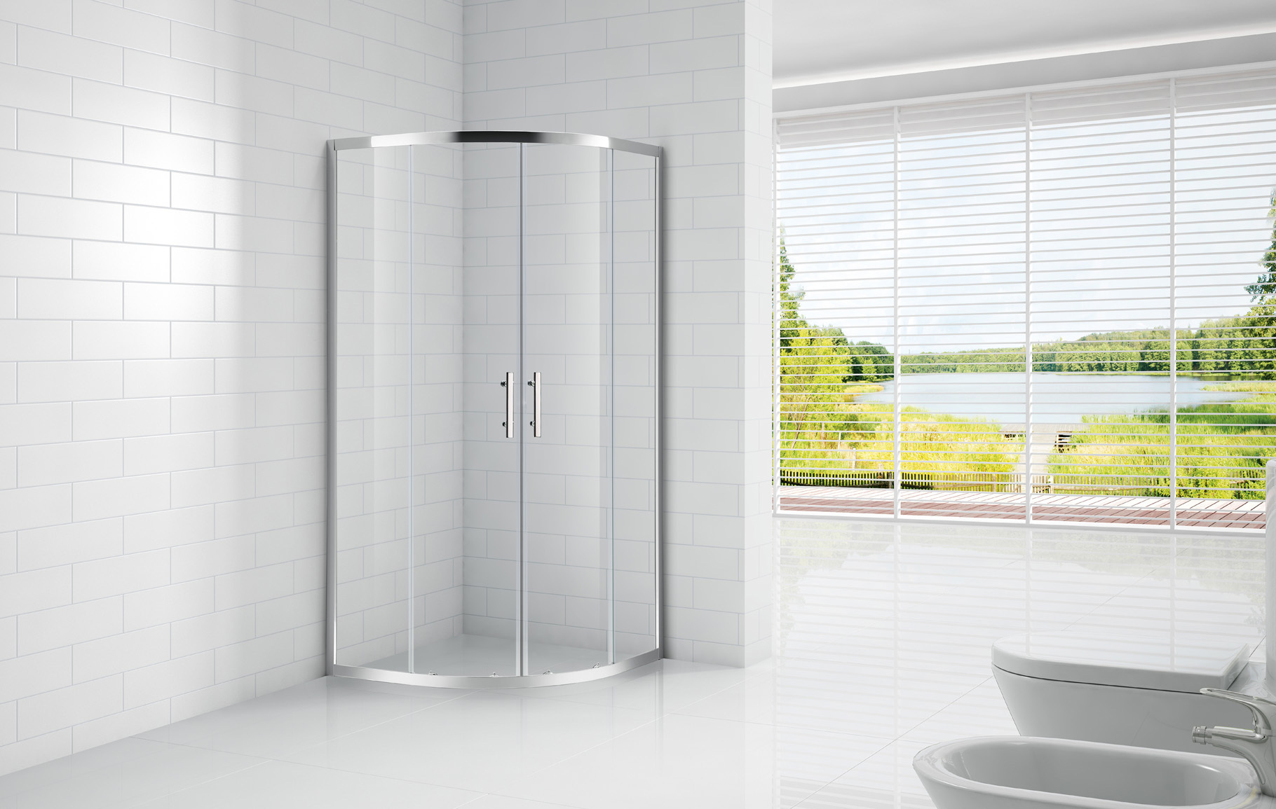 Изображение товара Душевой уголок Cezares ECO-O-R-2-90-C-Cr округлый 90x90см хромированный профиль эффект стекла прозрачный