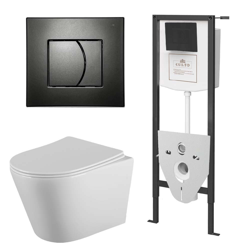 Изображение товара Комплект Инсталляция с подвесным унитазом CULTO MONET сиденье с микролифтом клавиша смыва черная