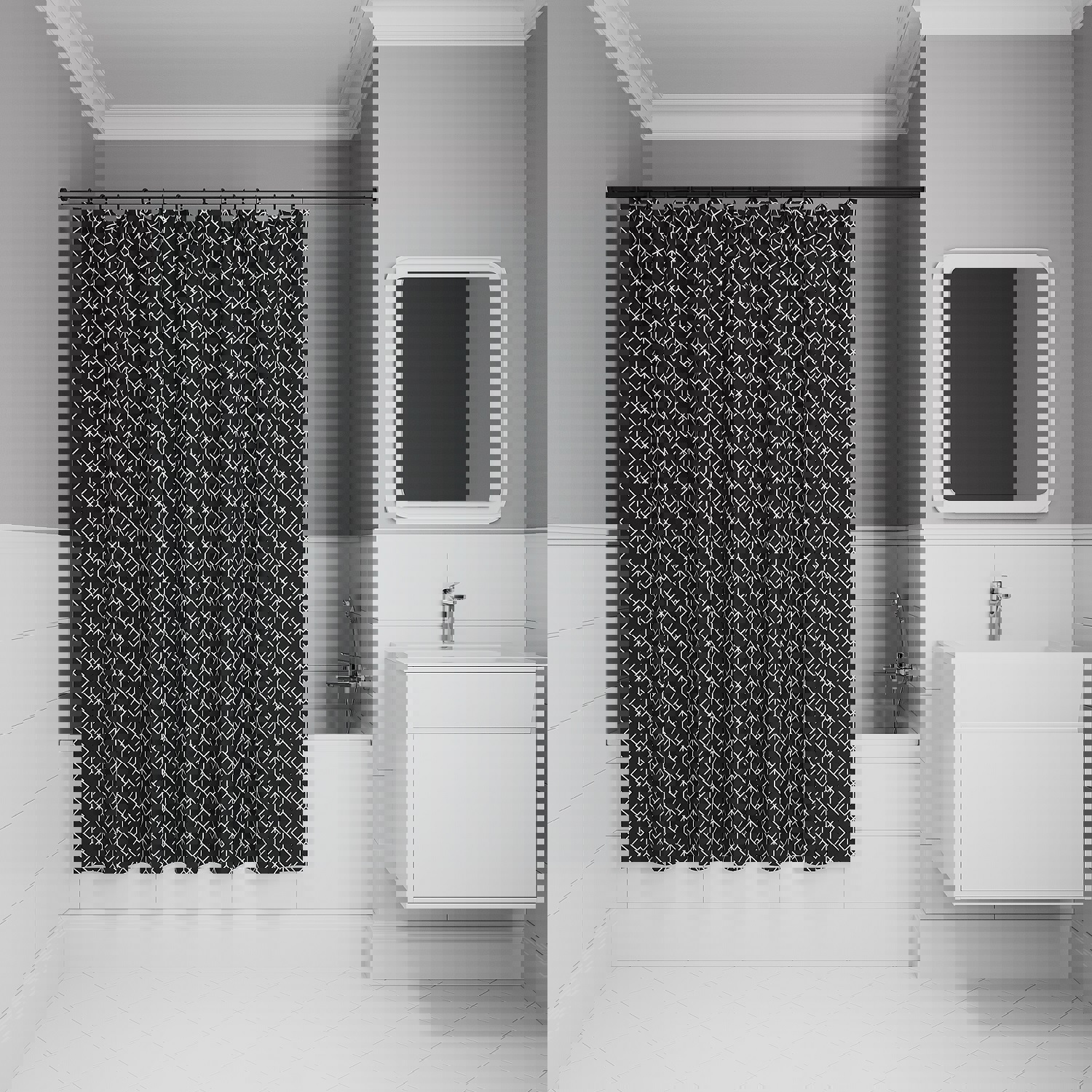 Изображение товара Шторка для ванной комнаты IDDIS BB02P18i11 200x180см черная с геометричным принтом