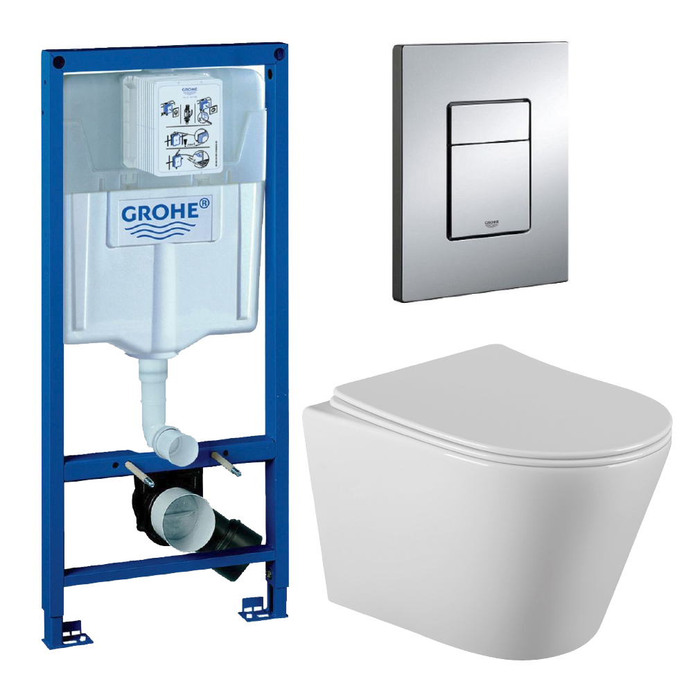Изображение товара Комплект Инсталляция Grohe Solido GROHE_SL_1 с подвесным унитазом MONET и кнопка GROHE Skate Cosmopolitan хром