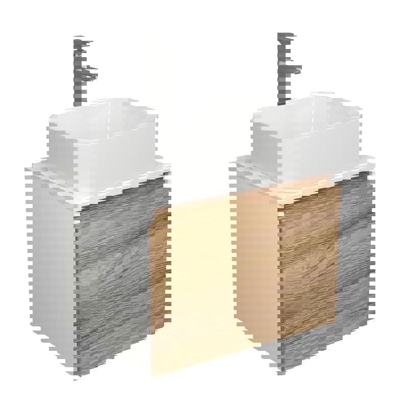 Изображение товара Тумба под раковину Bauedge Blackwood BD2478 подвесная 60см с раковиной, смесителем цвет дуб, белый, хром