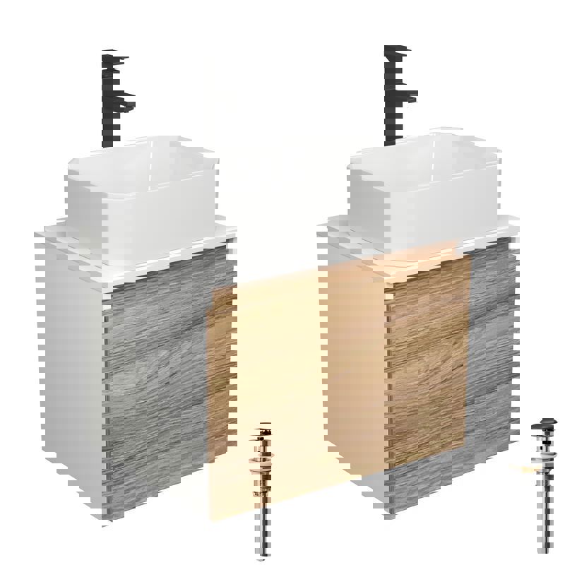 Изображение товара Тумба под раковину Bauedge Blackwood BD2486 подвесная 60см с раковиной и смесителем