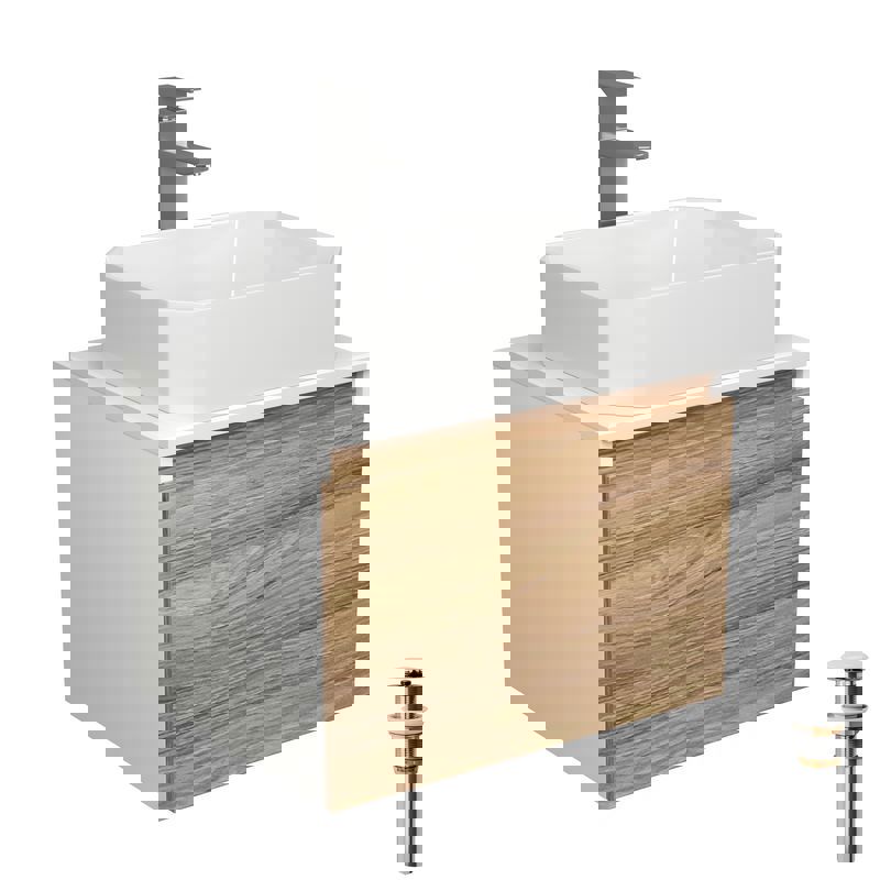 Изображение товара Тумба под раковину Bauedge Blackwood BD2485 подвесная 60см с раковиной, смесителем цвет хром, белый, дуб