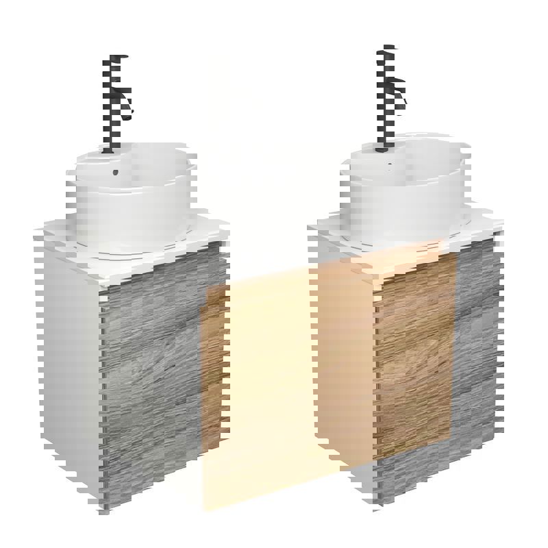 Изображение товара Тумба под раковину Bauedge Blackwood BD2516 подвесная 60см с раковиной, смесителем цвет дуб, черный матовый, белый