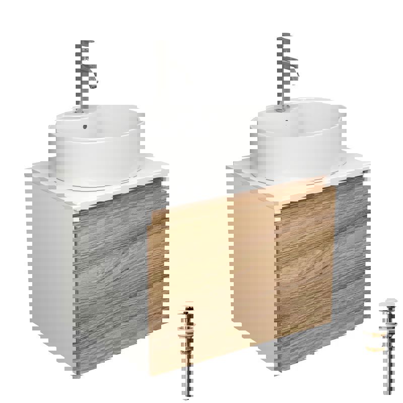 Изображение товара Тумба под раковину Bauedge Blackwood BD2524 подвесная 60см с раковиной, смесителем цвет хром, белый, дуб