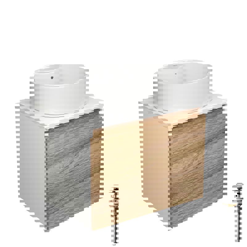 Изображение товара Тумба под раковину Bauedge Blackwood BD2519 подвесная 60см с раковиной, смесителем цвет белый, дуб, хром