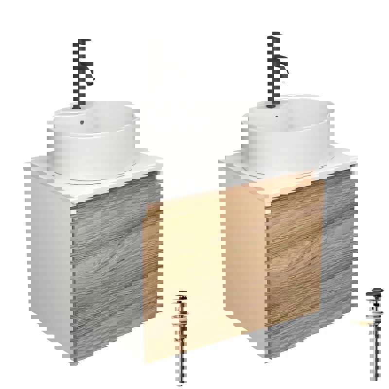Изображение товара Тумба под раковину Bauedge Blackwood BD2525 подвесная 60см с раковиной, смесителем цвет дуб, белый, черный, черный матовый