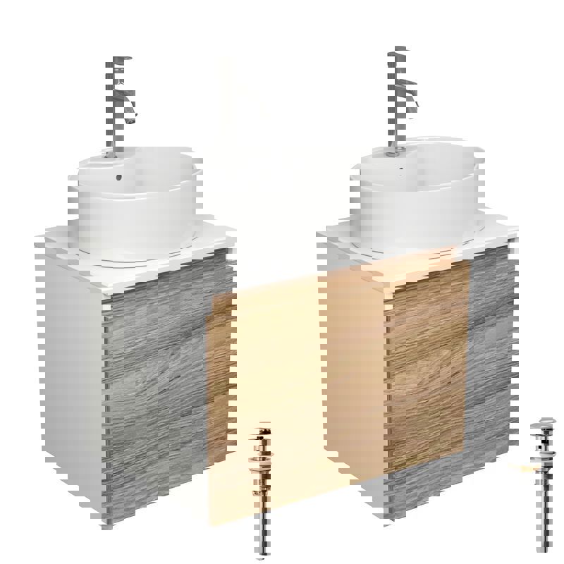 Изображение товара Тумба под раковину Bauedge Blackwood BD2523 подвесная 60см с раковиной, смесителем цвет хром, дуб, белый