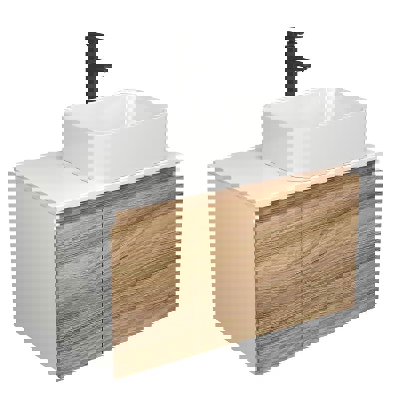 Изображение товара Тумба под раковину Bauedge Blackwood BD2556 подвесная 80см с раковиной, смесителем цвет бежевый, белый, черный