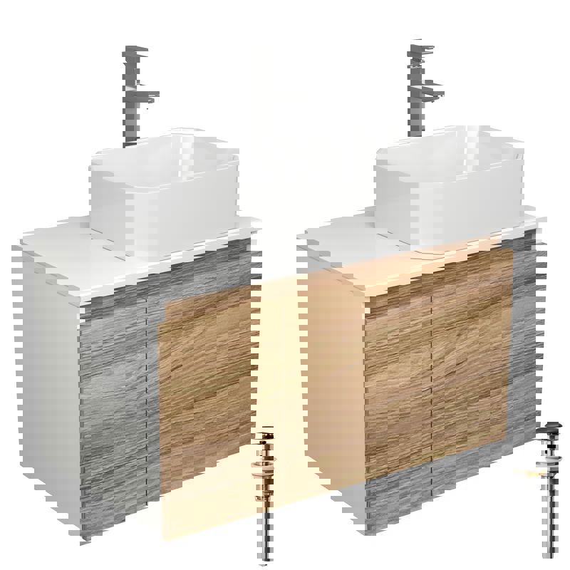Изображение товара Тумба под раковину Bauedge Blackwood BD2560 с раковиной и смесителем 80 см
