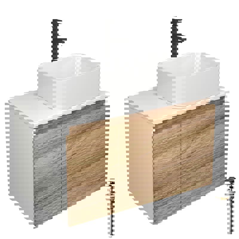 Изображение товара Тумба под раковину Bauedge Blackwood BD2563 подвесная 80см с раковиной, смесителем цвет бежевый, черный, белый