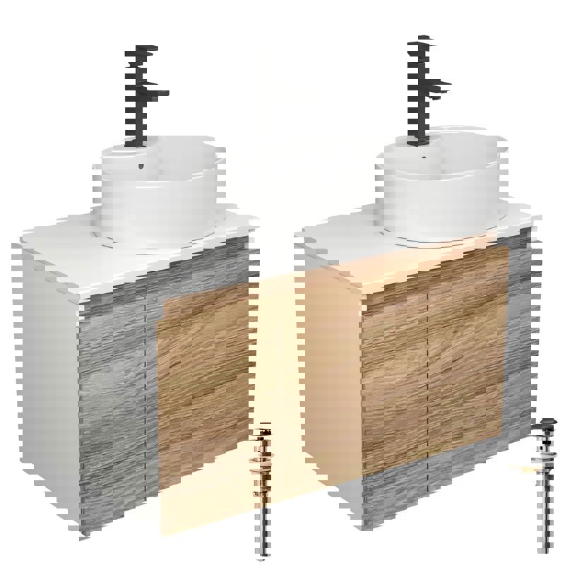 Изображение товара Тумба под раковину Bauedge Blackwood BD2599 80см с раковиной и смесителем Black