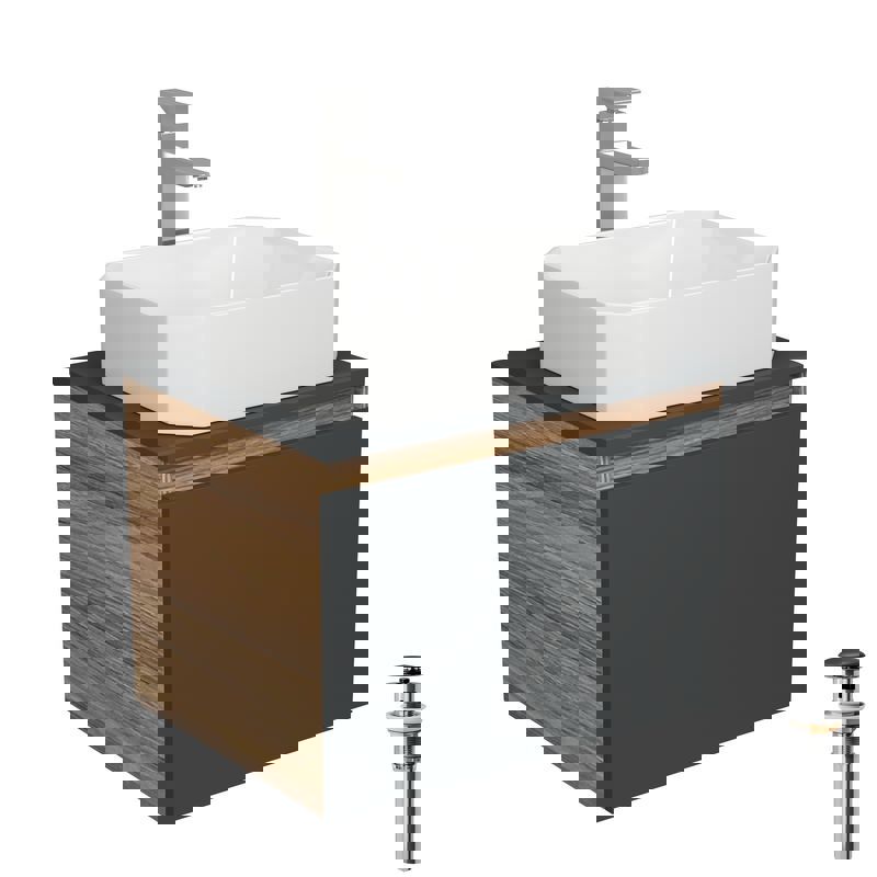 Изображение товара Тумба под раковину Bauedge Blackwood BD2647 подвесная 60см с раковиной и смесителем