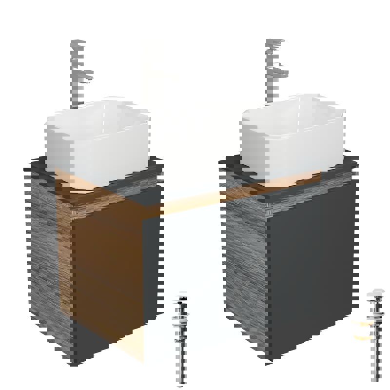 Изображение товара Тумба под раковину Bauedge Blackwood 60см подвесная с раковиной и смесителем хром