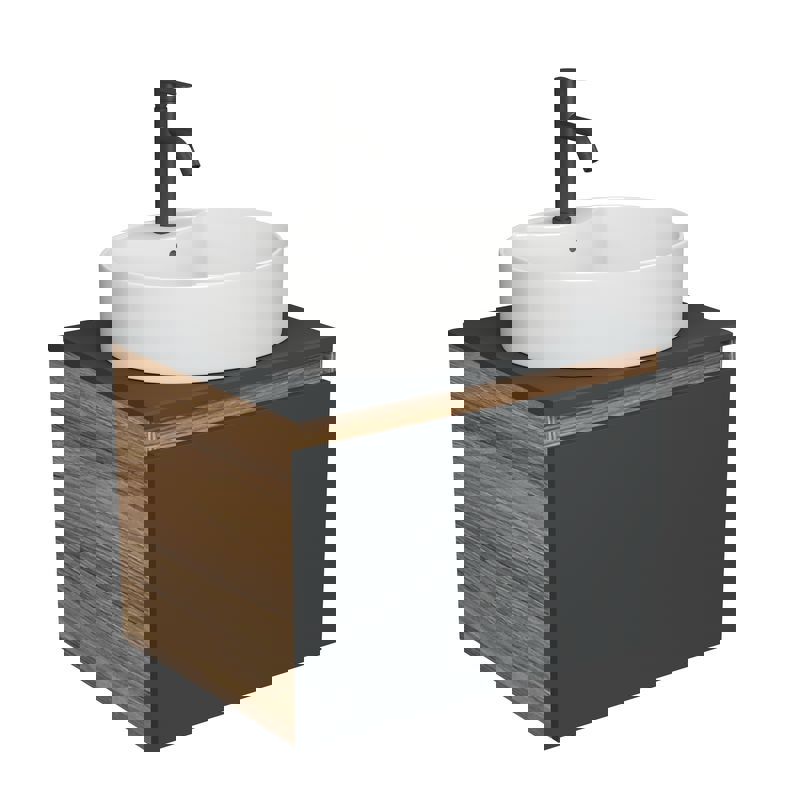 Изображение товара Тумба под раковину Bauedge Blackwood BD2680 подвесная 60см с раковиной, смесителем цвет графит, черный матовый, белый