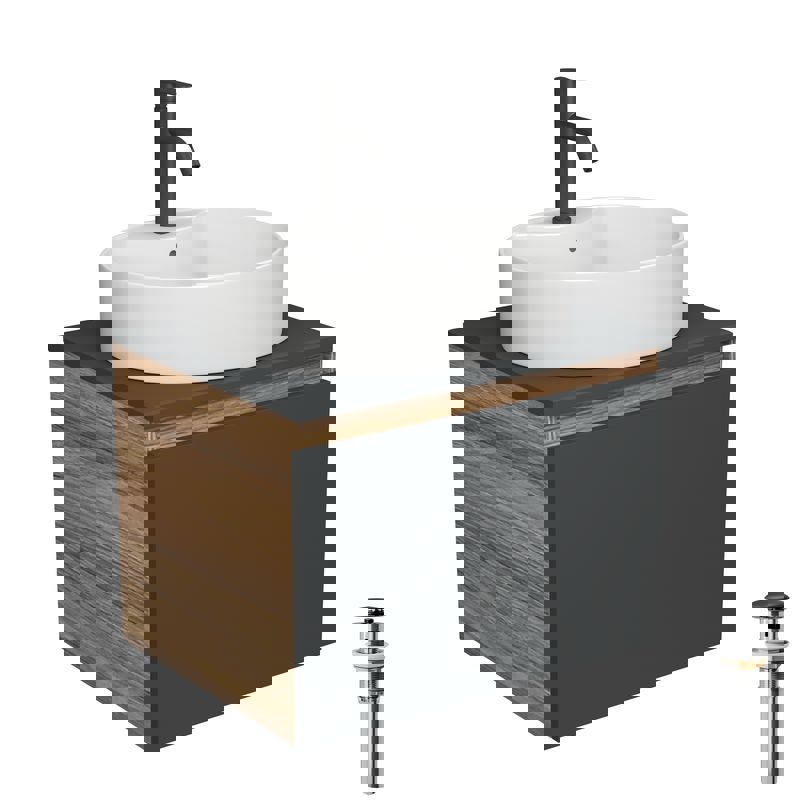 Изображение товара Тумба под раковину Bauedge Blackwood BD2689 подвесная 60см с раковиной, смесителем цвет графит, белый, черный, черный матовый