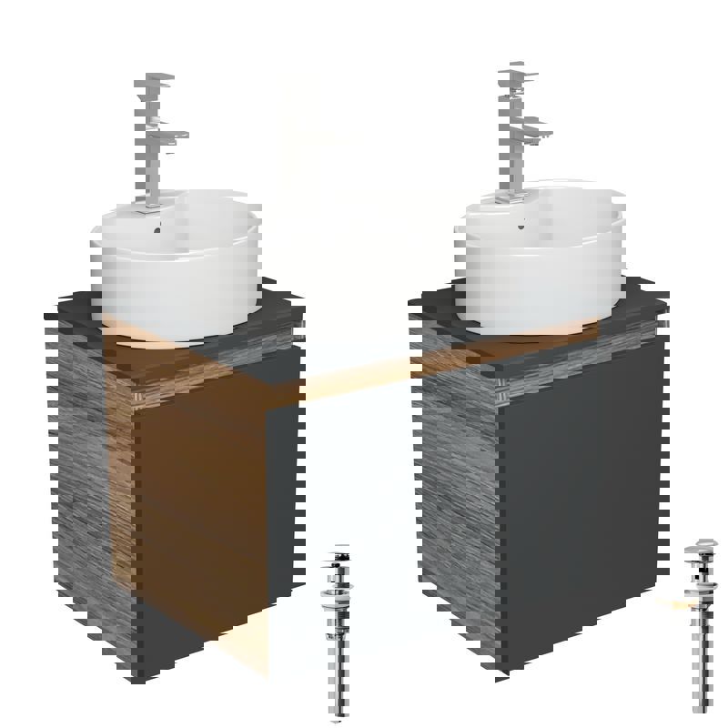 Изображение товара Тумба под раковину Bauedge Blackwood 60см с раковиной и смесителем, подвесная мебель для ванной