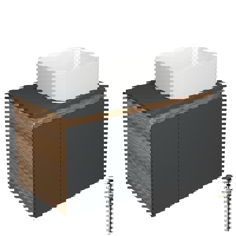 Изображение товара Подвесная тумба под раковину Bauedge Blackwood 80см с раковиной санфаянс белый