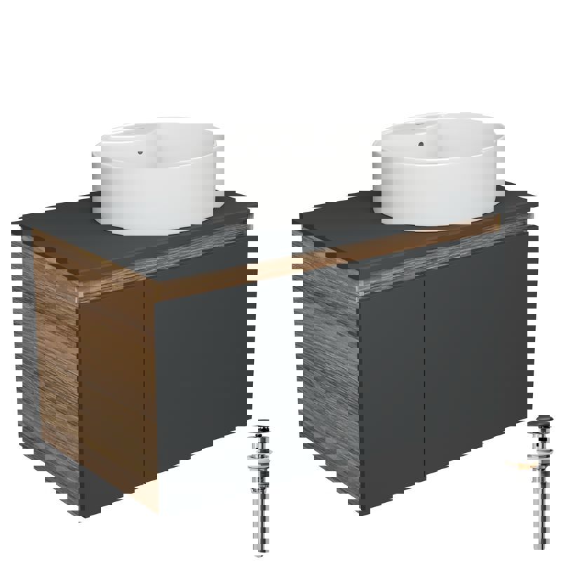 Изображение товара Тумба под раковину Bauedge Blackwood BD2759 подвесная 80см с раковиной, цвет графит, белый, черный