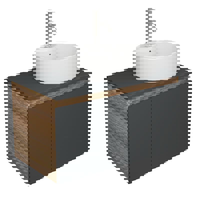 Изображение товара Тумба под раковину Bauedge Blackwood BD2756 80см с раковиной и смесителем в цвете графит, хром, бел