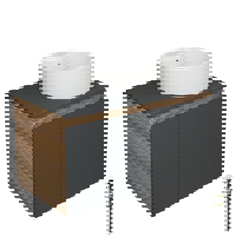 Изображение товара Тумба под раковину Bauedge Blackwood BD2758 подвесная 80см с раковиной, цвет белый, графит