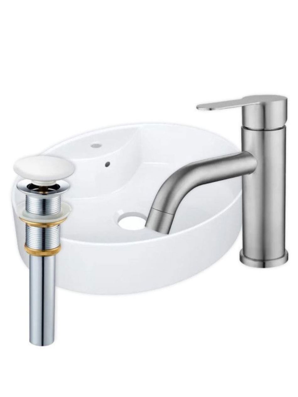 Изображение товара Раковина накладная Bauedge YBD2487 51см белая овальная комплект со смесителем