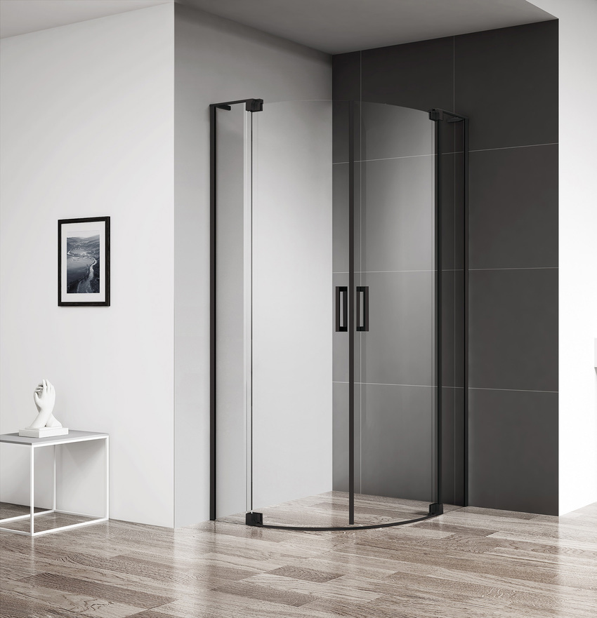 Изображение товара Душевой уголок Cezares SLIDER-R-2-90/100-C-NERO округлый 90x90см черный профиль эффект стекла прозрачный