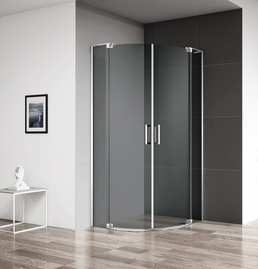 Изображение товара Душевой уголок Cezares SLIDER-R-2-90/100-GRIGIO-Cr округлый 90x90см хромированный профиль эффект стекла тонированный