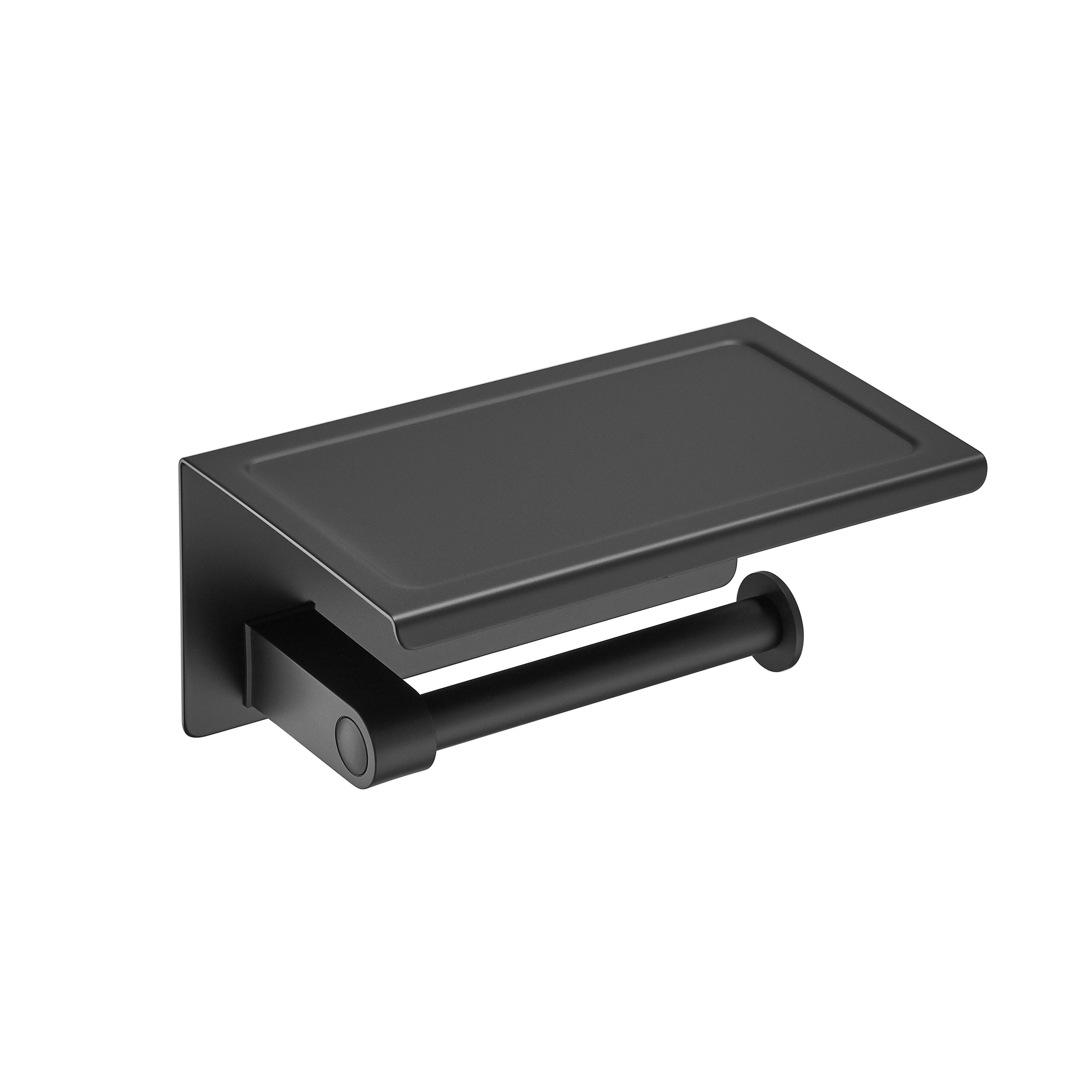 Изображение товара Держатель для туалетной бумаги D-Lin D201509 черный с полочкой нержавеющая сталь современный дизайн