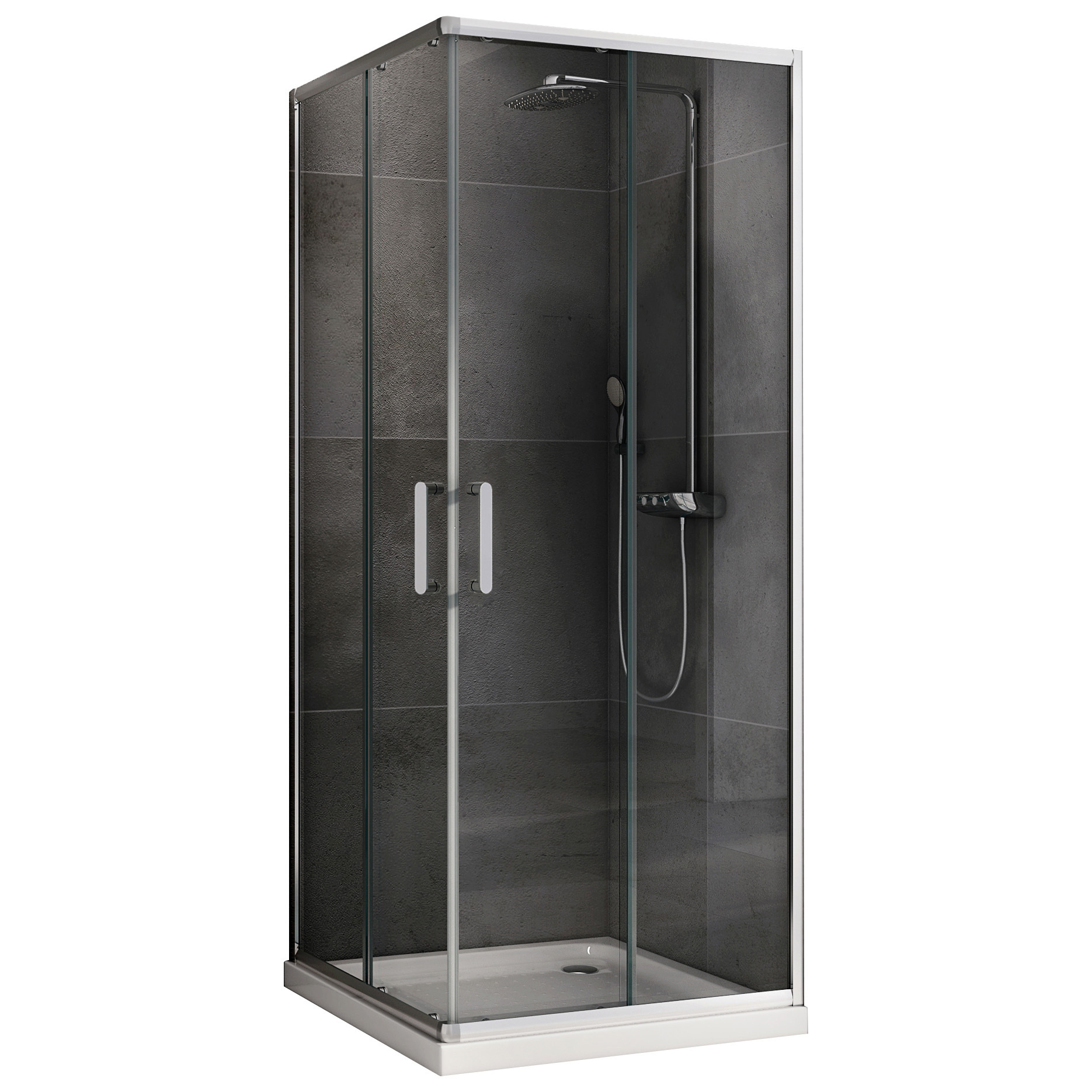 Изображение товара Душевой уголок Abber Schwarzer Diamant AG020805 квадрат 80x80см хромированный профиль эффект стекла прозрачный