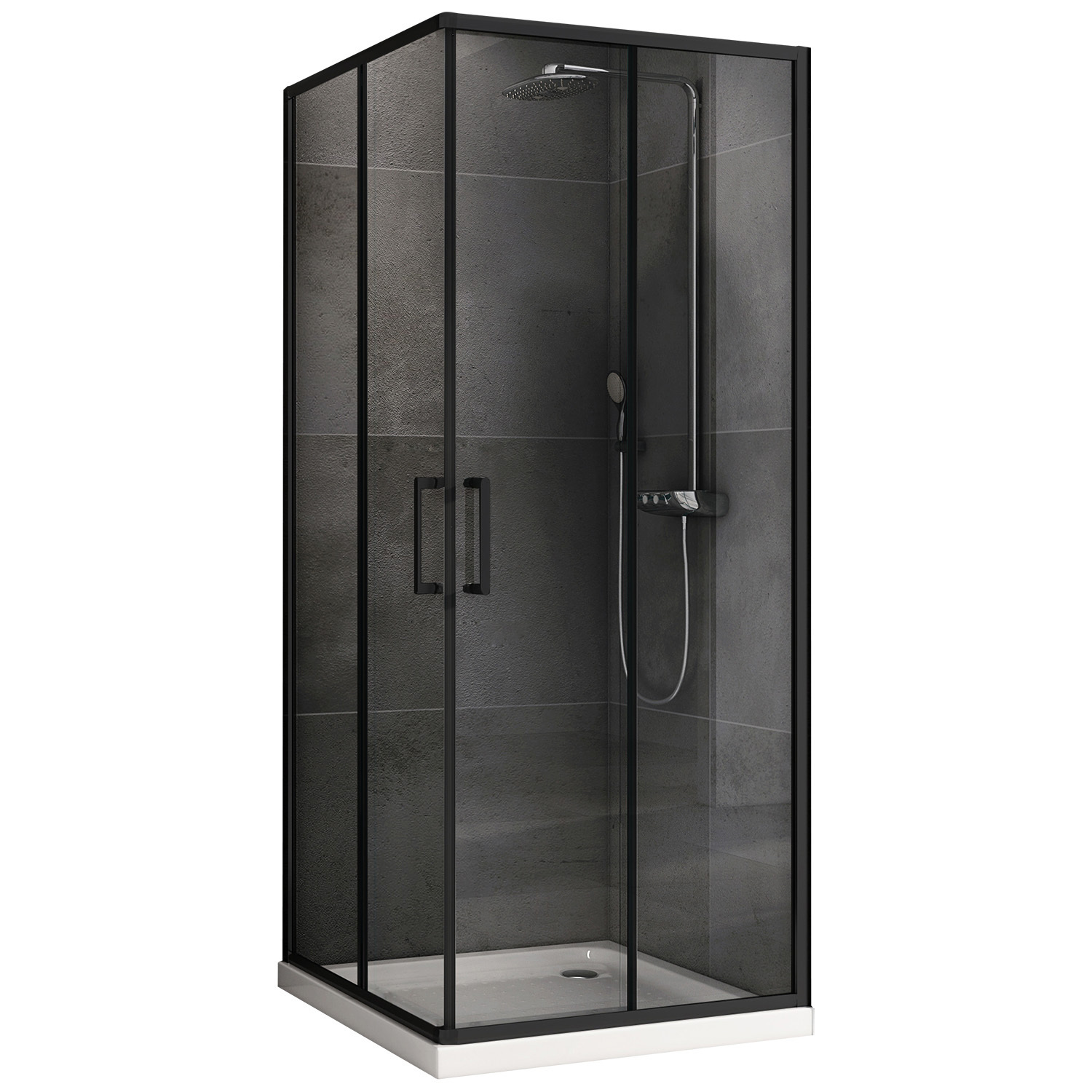 Изображение товара Душевой уголок Abber Schwarzer Diamant AG02090B5 квадрат 90x90см черный профиль эффект стекла прозрачный